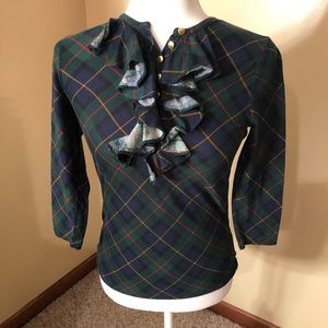 Lauren Ralph Lauren Plaid Ruffle Blouse - Green and Blue